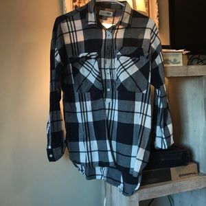 Navy Blue and white flannel button up shirt